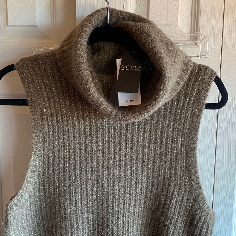 Ralph Lauren NWT Chunky Alpaca Wool Blend Metallic Sleeveless Turtleneck Sweater - Picture 9 of 13